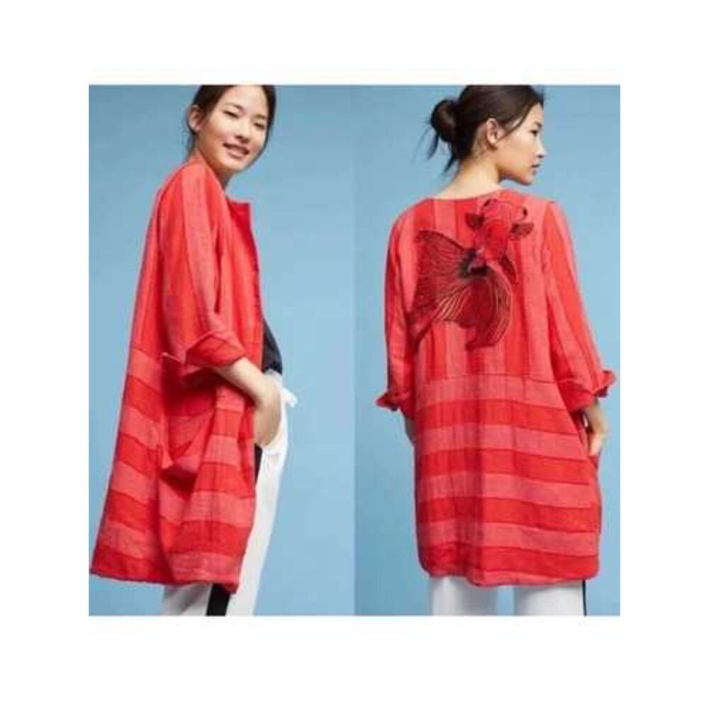 Anthropologie x Eva Franco | Pisces Car Coat in Red Stripe | XXSP